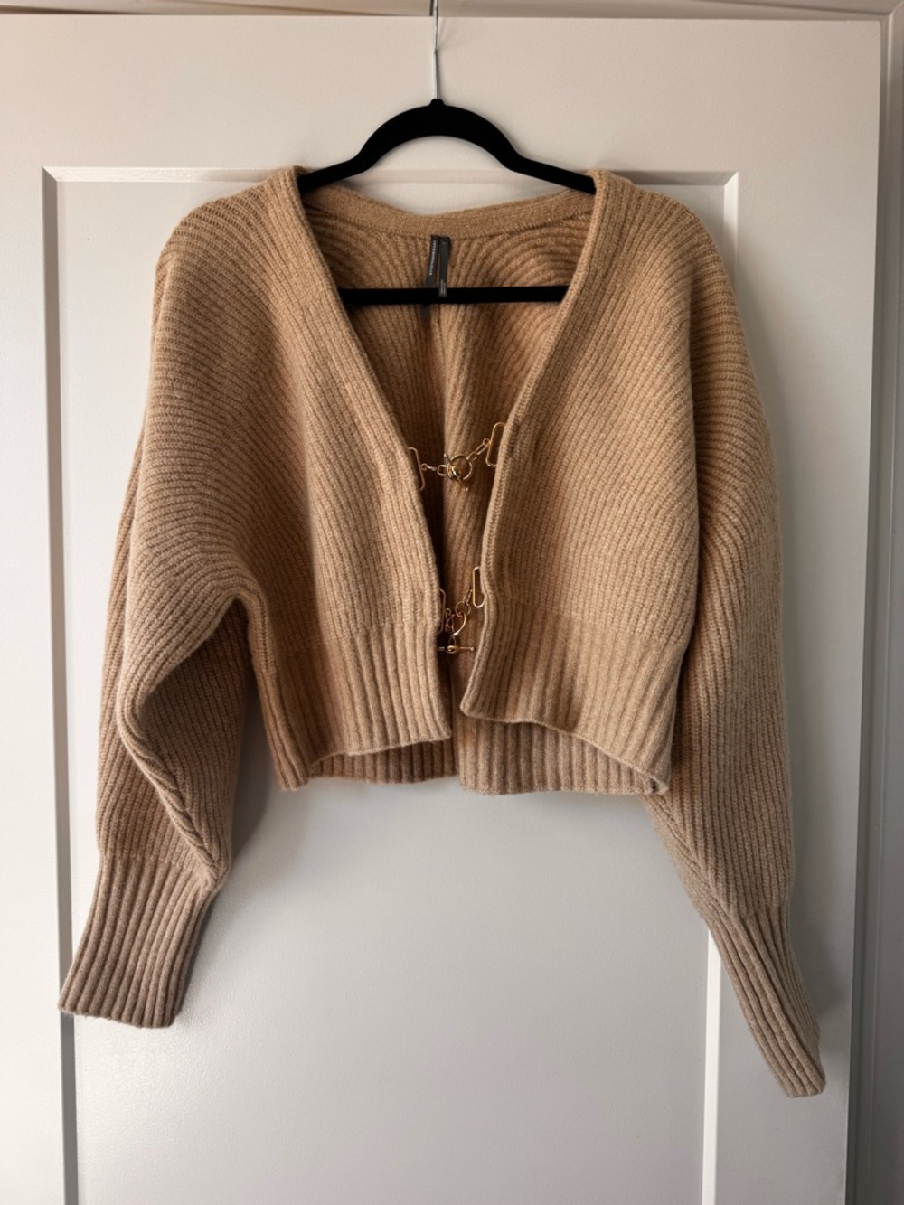Anthropologie Cropped Hook-Front Cardigan - Camel